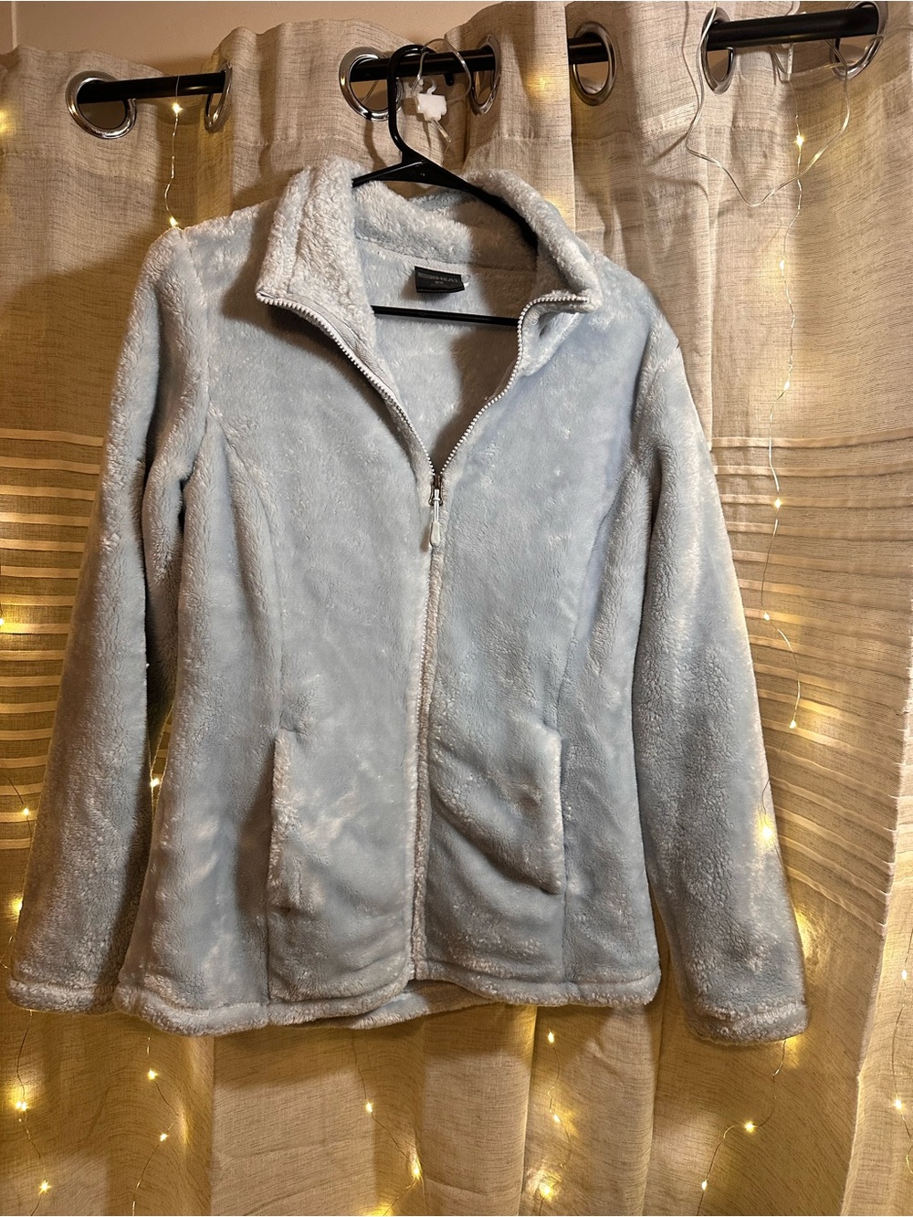 32 Degrees Plush Zip-Up Teddy Jacket in Light Blue